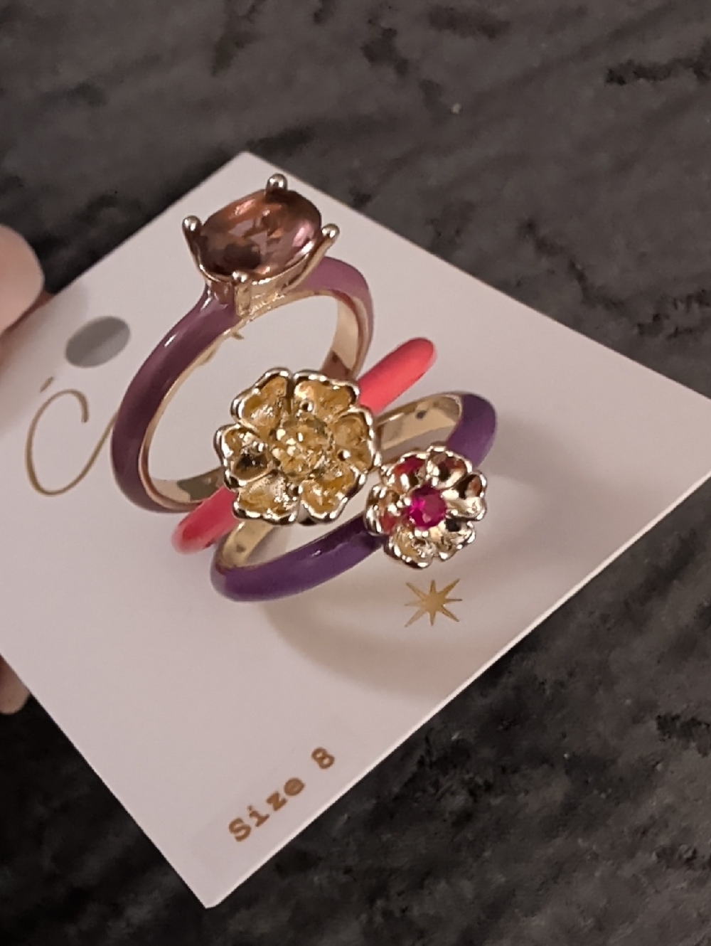 Covet Stacking Rings Lot; 7 Enameled Gold-toned w/ Colored Stones - Picture 10 of 14